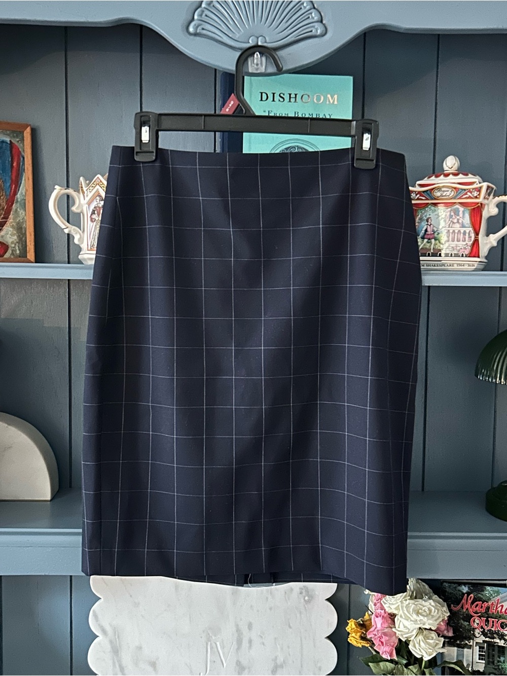 Ann Taylor Navy Windowpane Pencil Skirt